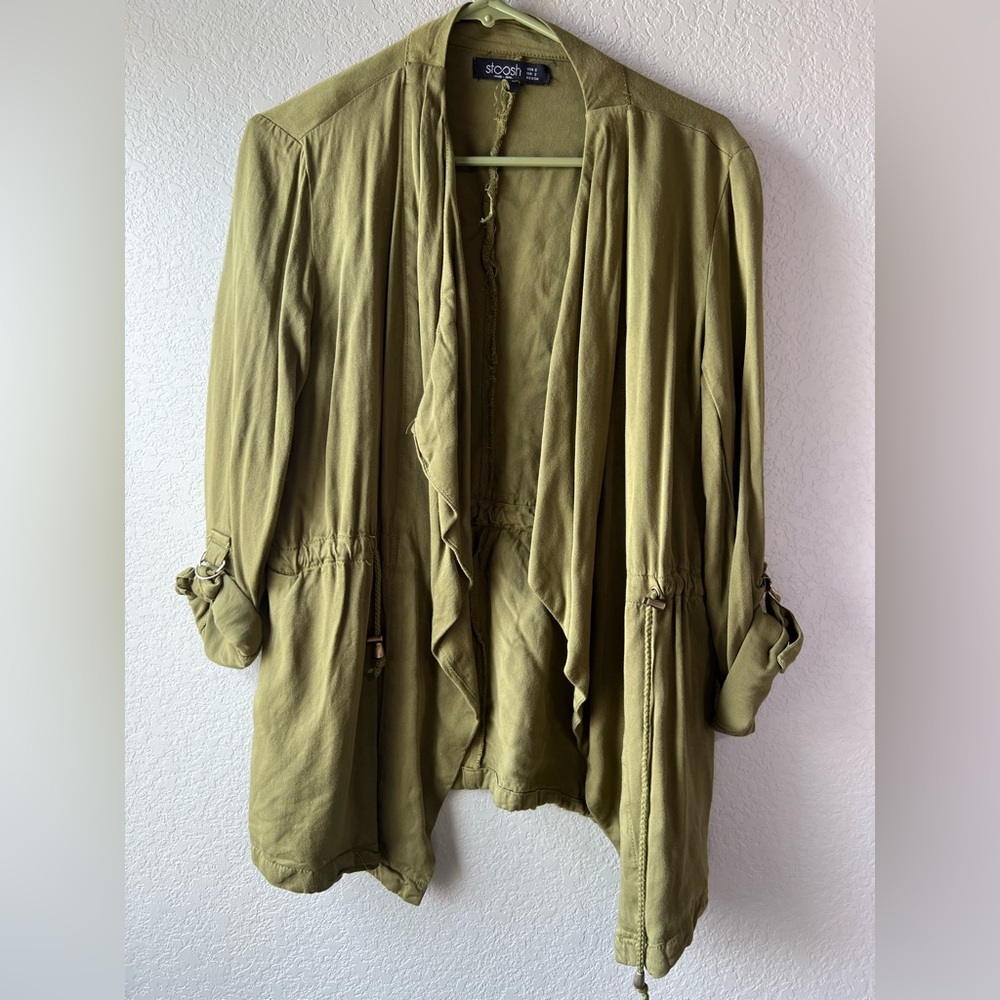 Stoosh Women’s Utility Jacket Army Green Size Small With Drawstring Waistband